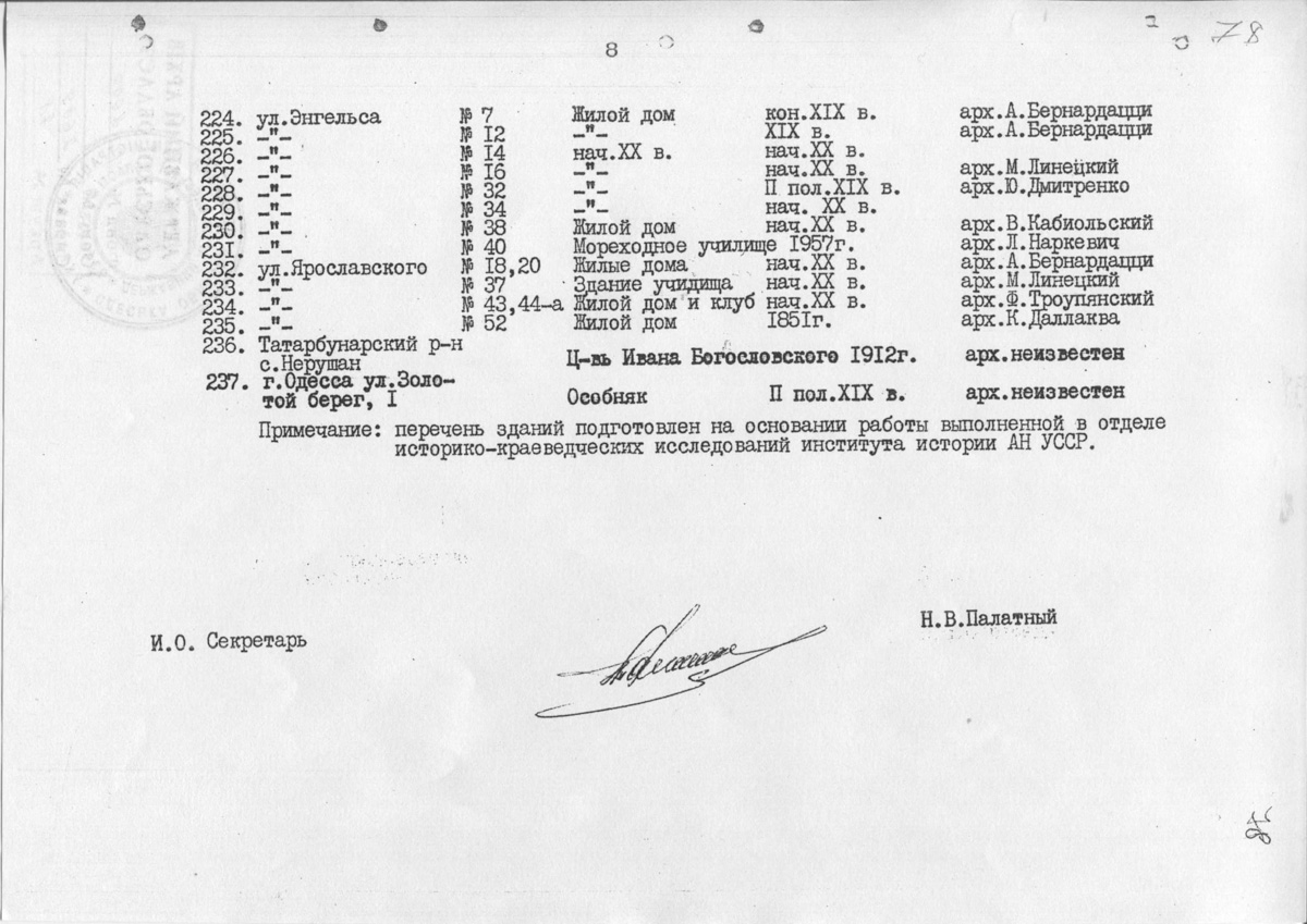 Одесса — Материалы по охране культурного наследия (Одесса и Одесская область)