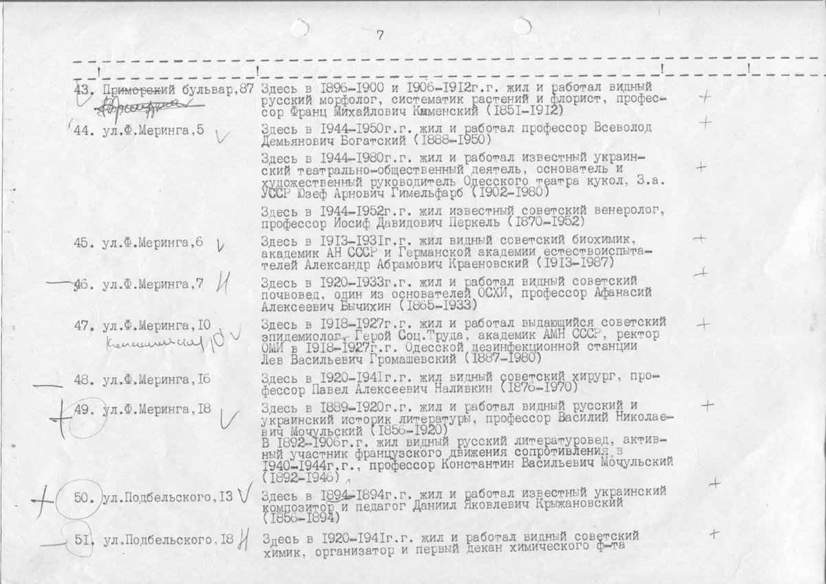 Одесса — Материалы по охране культурного наследия (Одесса и Одесская область)