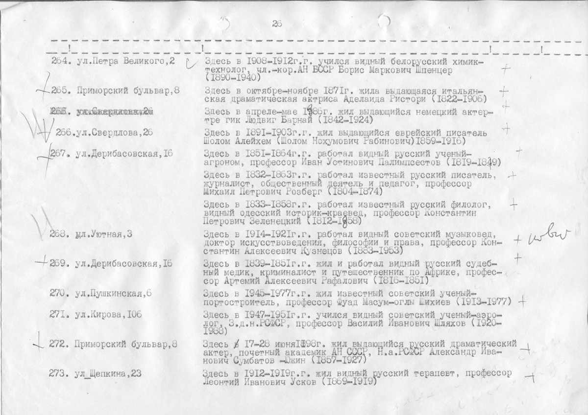 Одесса — Материалы по охране культурного наследия (Одесса и Одесская область)
