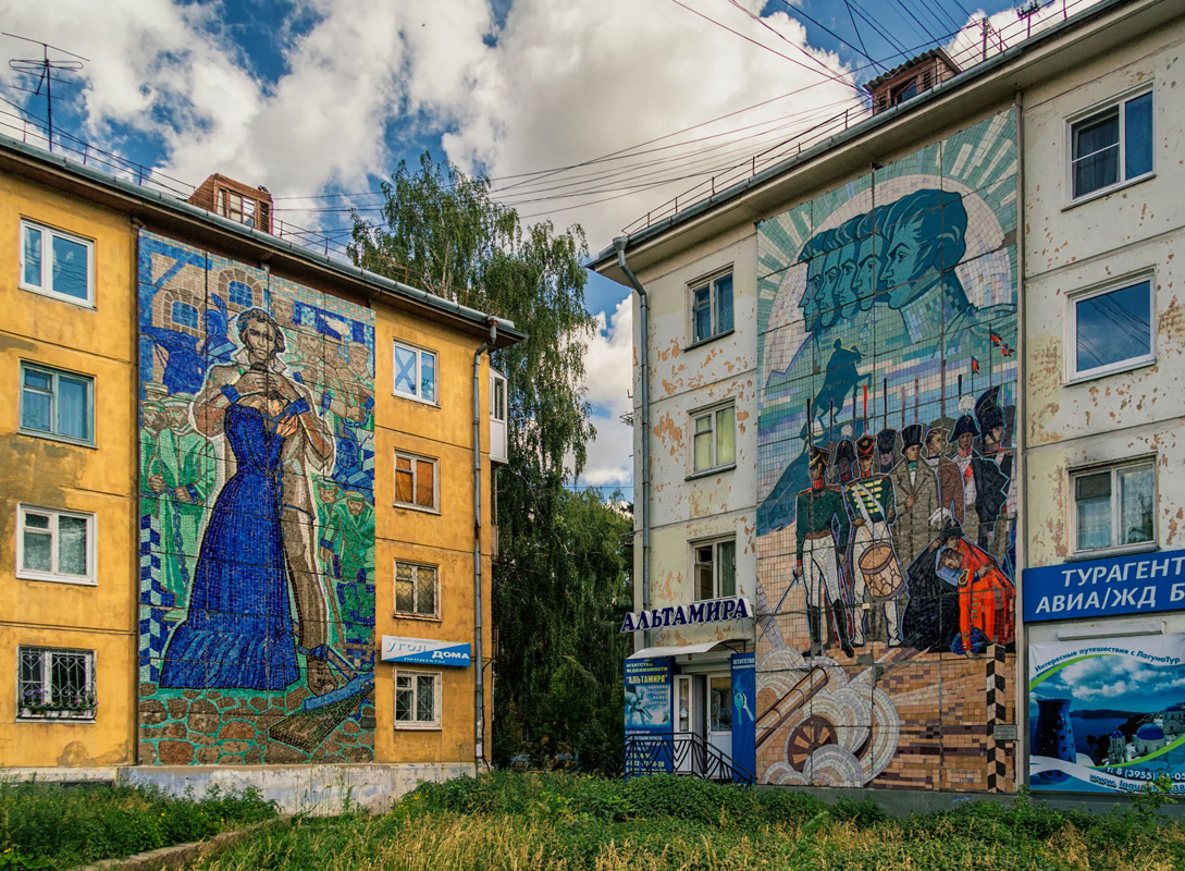 Ангарск, 182 квартал, 1; 182 квартал, 16. Монументальное искусство (мозаики, росписи, барельефы, сграфито)